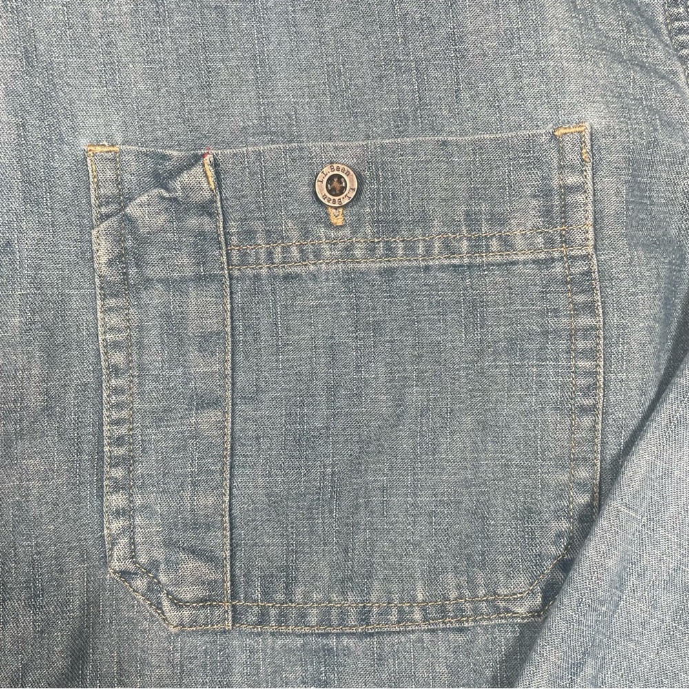 L.L.Bean Faded Denim Jean Button Front Pocket Shirt, Mens L.  #7 - Picture 3 of 10